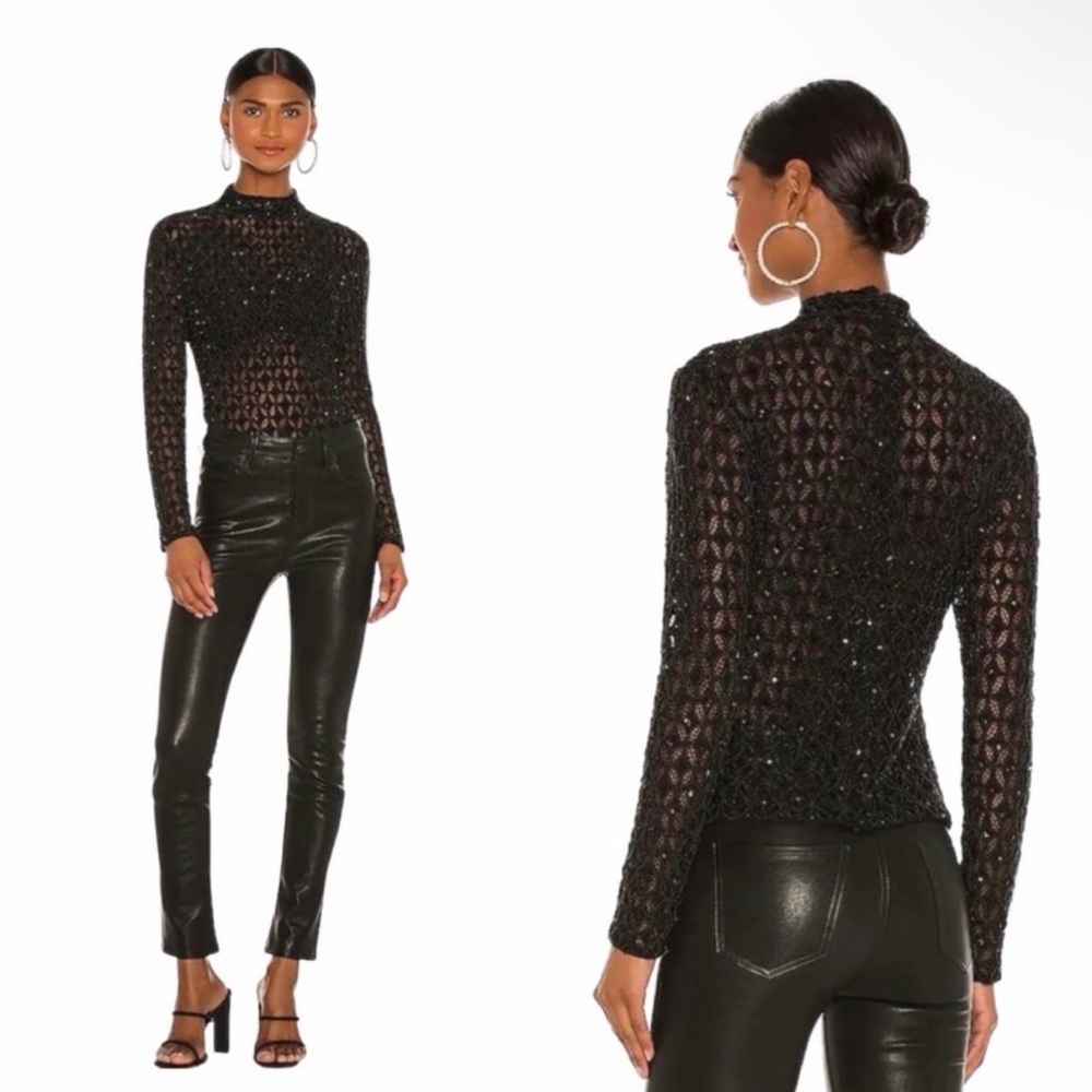 NEW Retrofete $495 Mika Top in Black Beaded Lace Sequin, Small - Picture 3 of 17
